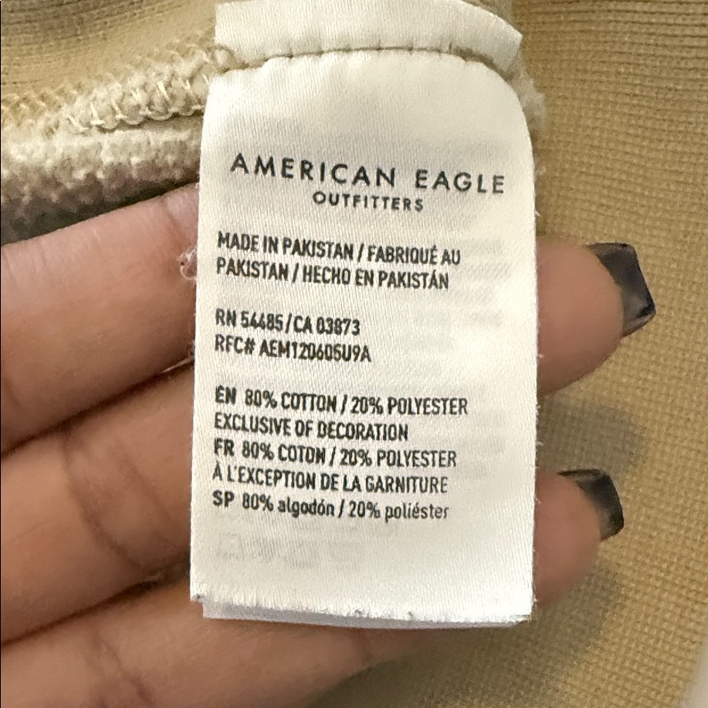 American Eagle Super Soft Hoodie Beige Pullover Kangaroo Pocket Cozy‎ - Size L - Picture 8 of 8